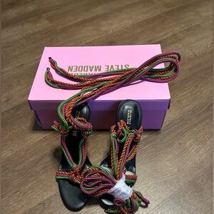 Steve Madden Multicolor Rope Lace Black Heeled Sandals